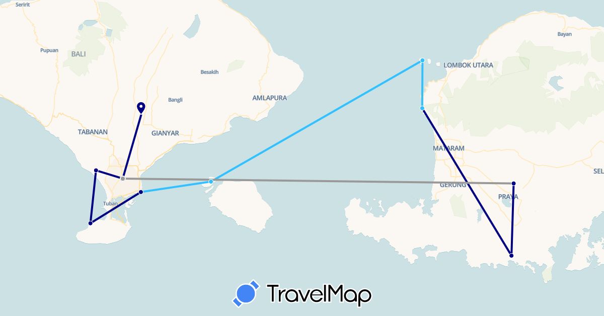 TravelMap itinerary: driving, plane, boat in Indonesia (Asia)